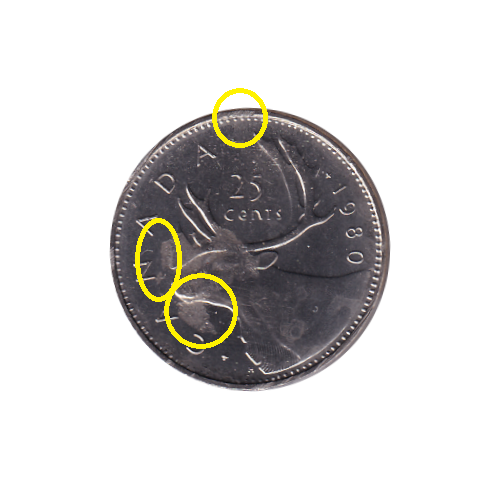 1980 25 cents BU (MS-65) - DIE CHIP X3