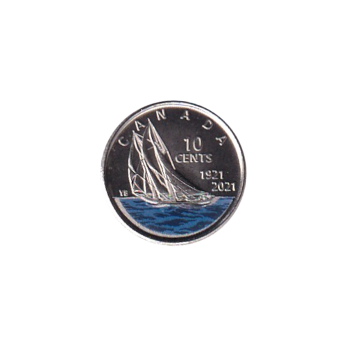 2021 10 cents colored Bluenose BU (MS-62) CHOICE