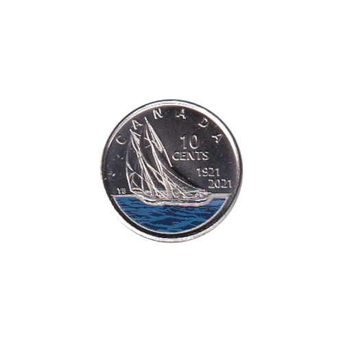 2021 10 cents colored Bluenose BU (MS-63) CHOICE