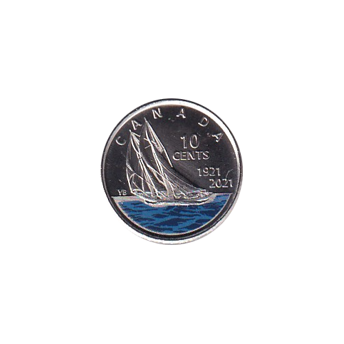 2021 10 cents colored Bluenose BU (MS-64) CHOICE +