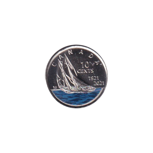 2021 10 cents colored Bluenose BU (MS-65) GEM