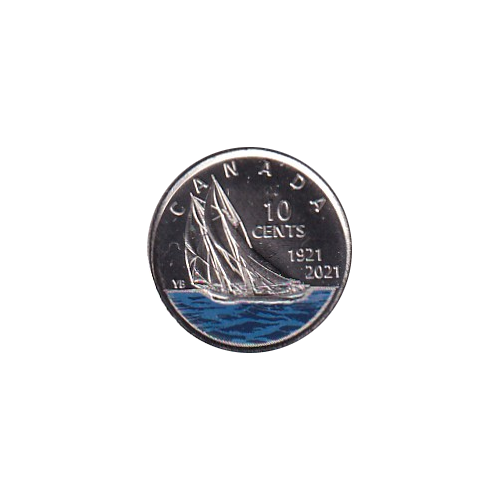 2021 10 cents colored Bluenose BU (MS-66) GEM +