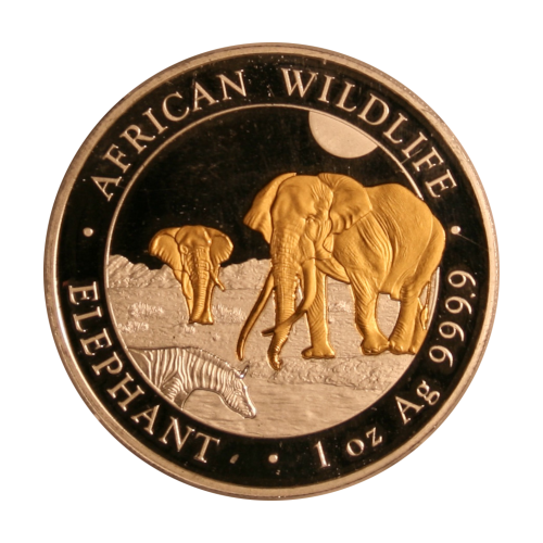 2026 Somalia 100 Shillings Gold - African Wildlife Elephant - 1 oz Pure Silver .9999 