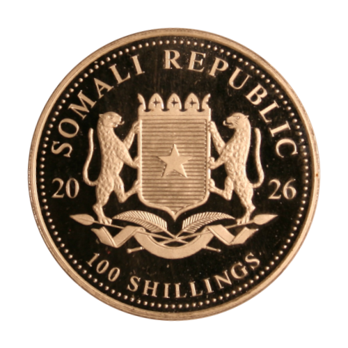 2026 Somalia 100 Shillings Gold - African Wildlife Elephant - 1 oz Pure Silver .9999 