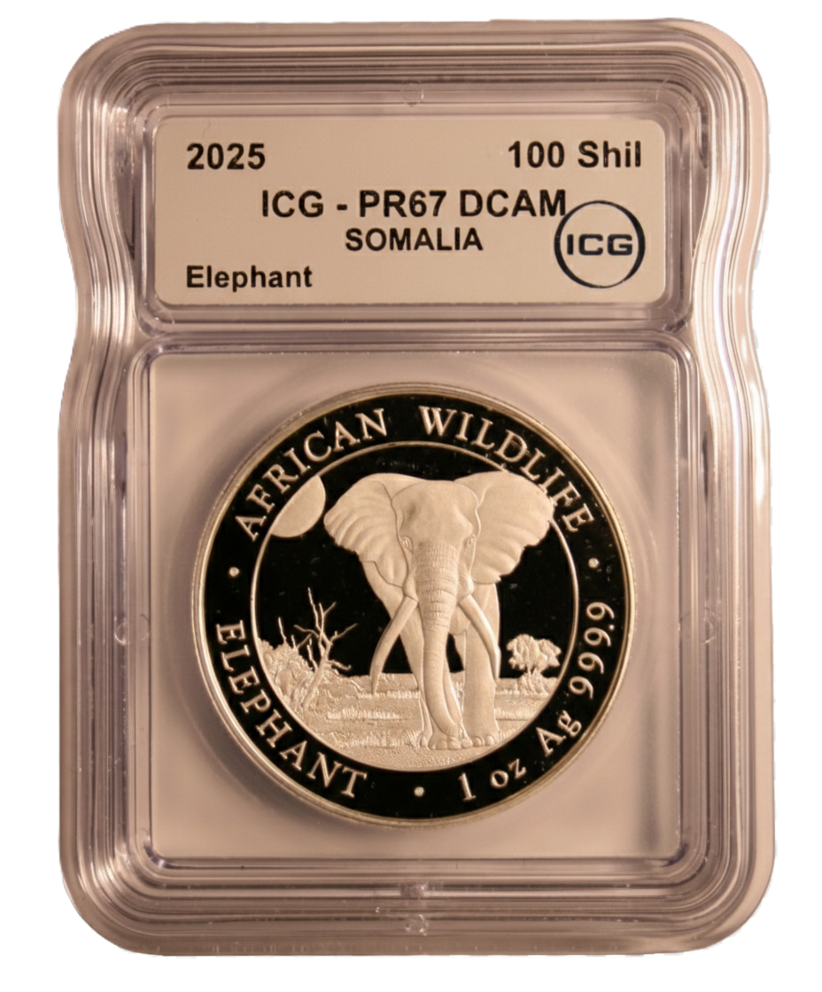 2025 Somalia 100 Shillings - ICG PR-67 DCAM Certified - African Wildlife Elephant - 1 oz Pure Silver .9999